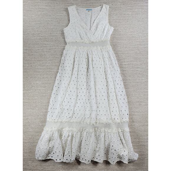 Anthropologie Liefnotes Mallorca Eyelet Dress 10 White Lace Embroidered Maxi - Picture 1 of 15